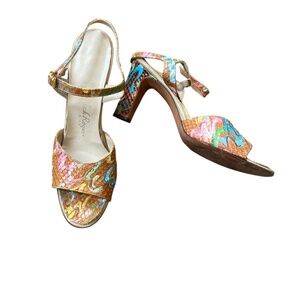 Vintage Jack Rogers Paint-Splatter Snakeskin Heels | 80s/90s | Size 8